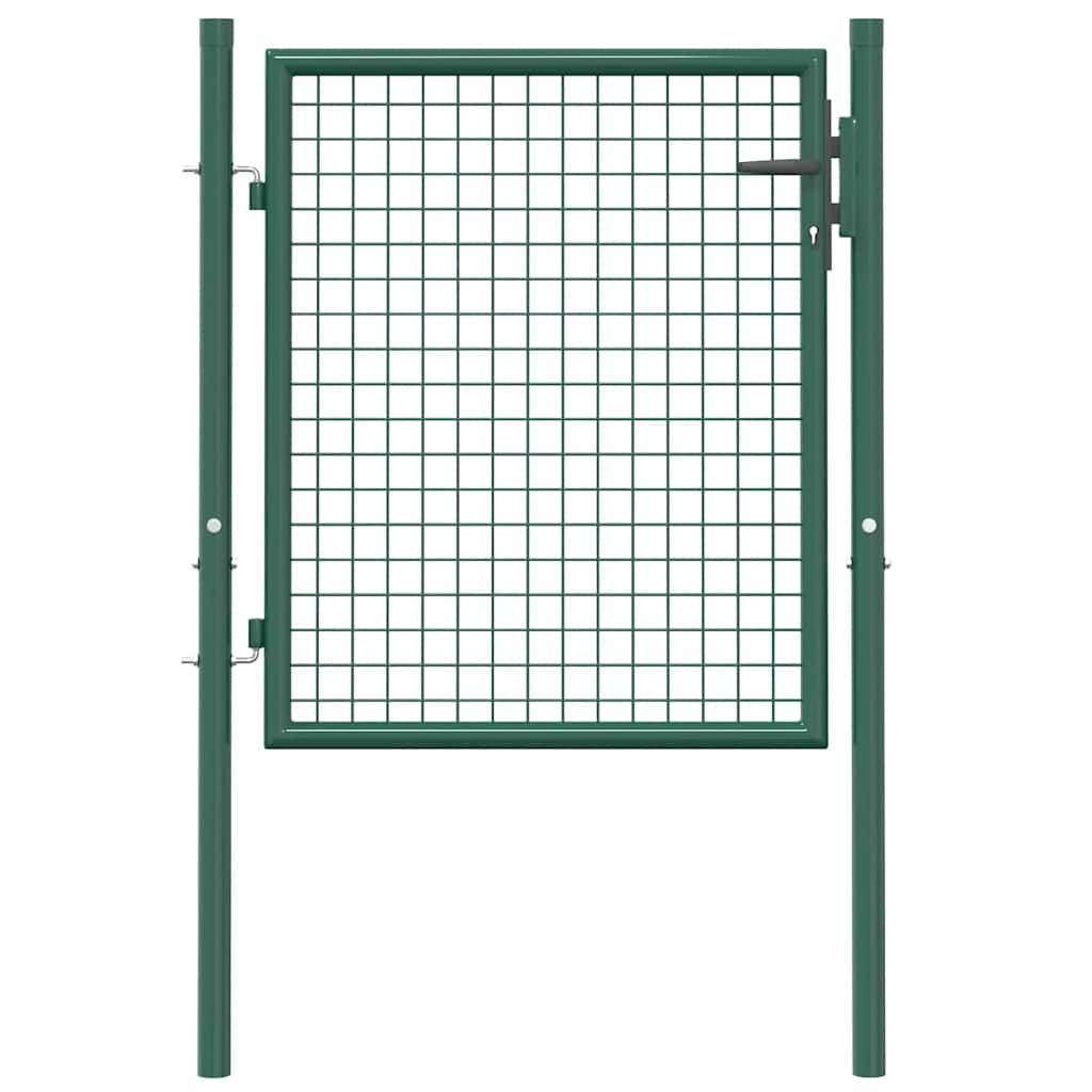 Green steel fence gate 100x75 cm with grid design for garden security and entryway, featuring durable powder-coated finish.