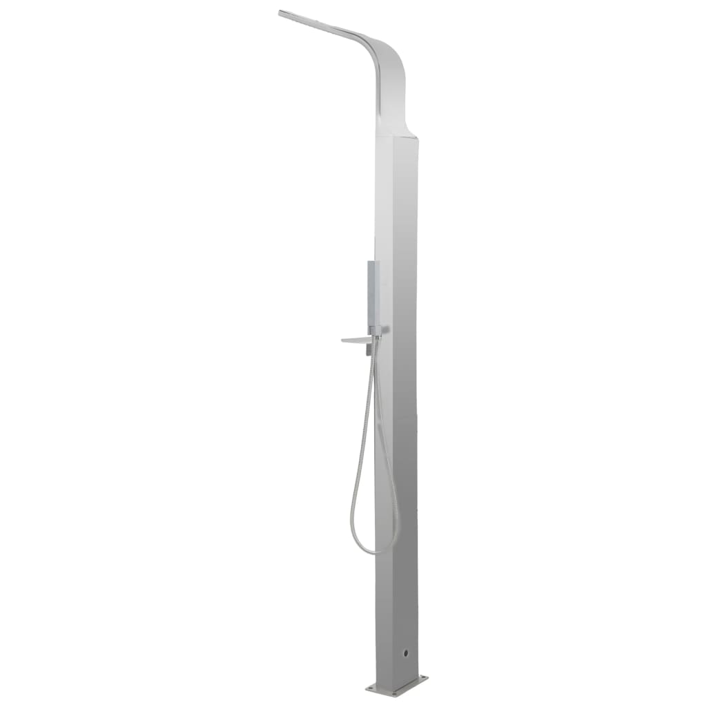 Outdoor Shower Stainless Steel Curved with a sleek brushed finish and modern design for garden or patio use.