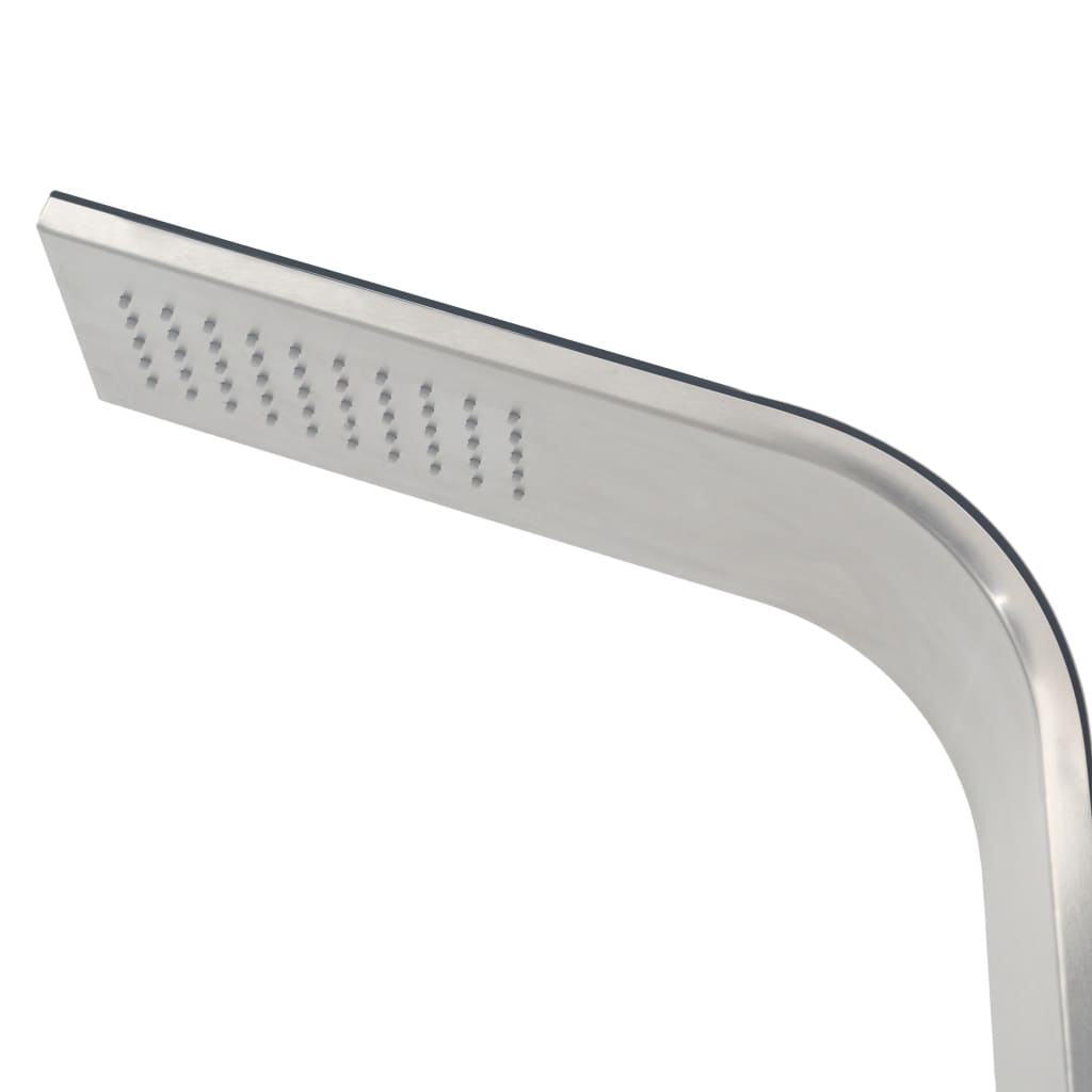 Outdoor Shower Stainless Steel Curved shower head detail showcasing a sleek design and functional features.