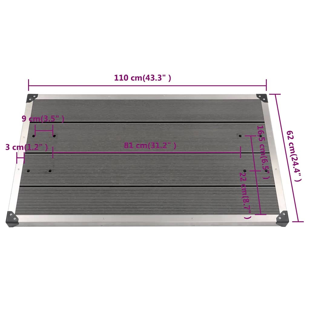 Outdoor Shower Tray WPC Stainless Steel 110x62 cm