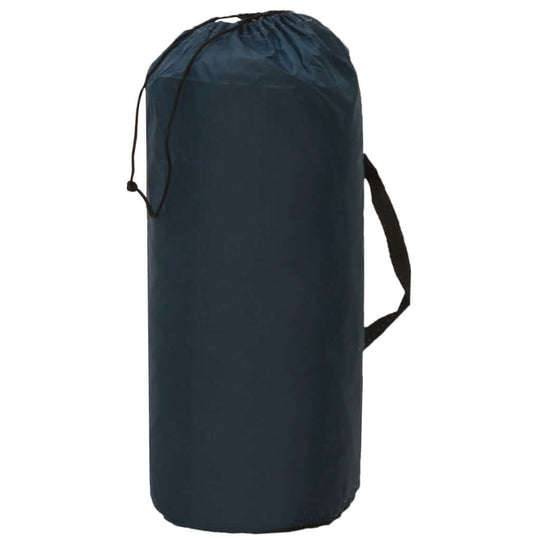 Dark blue storage bag for camping gear, featuring a drawstring closure and carry handle for easy transport.