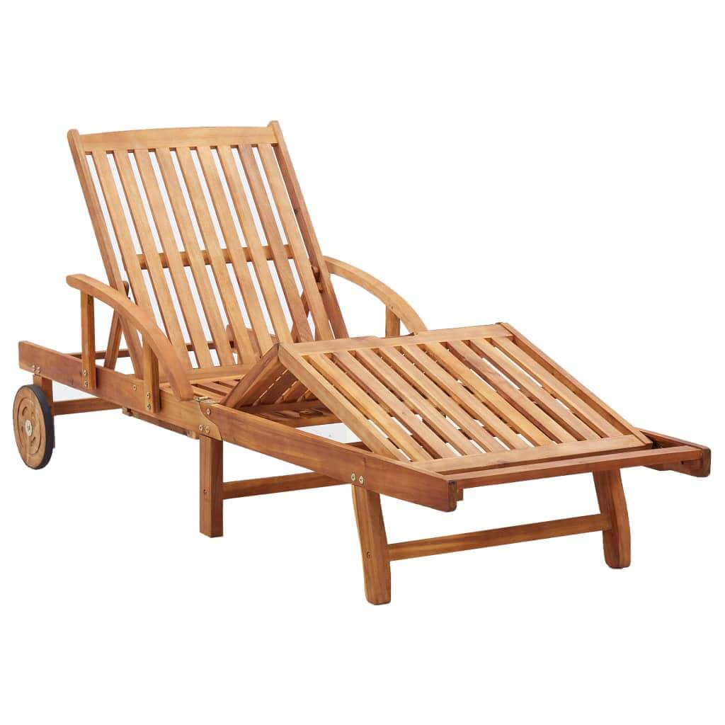 Sun Lounger with Cushion – Solid Acacia Wood Outdoor Chair in a classic slatted design, perfect for relaxing outdoors.