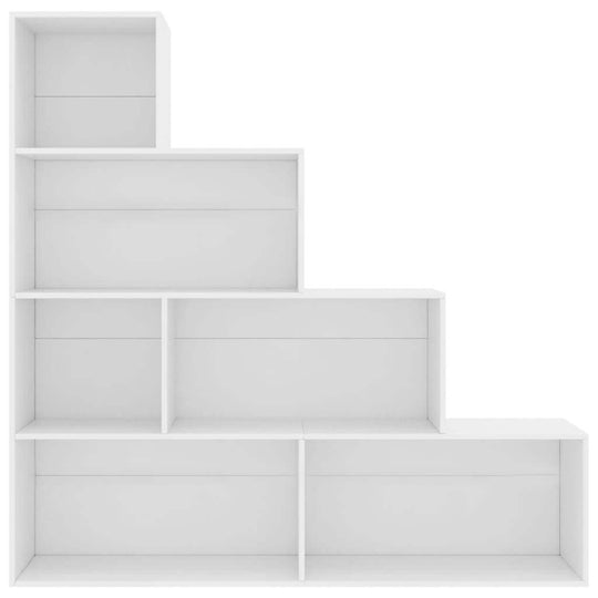 White book cabinet with six open shelves, ideal for versatile storage and room decoration in engineered wood.