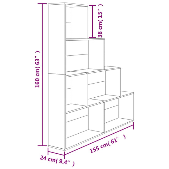 Dimensions of a Sonoma Oak book cabinet, showcasing 6 open shelves for versatile storage and decoration.