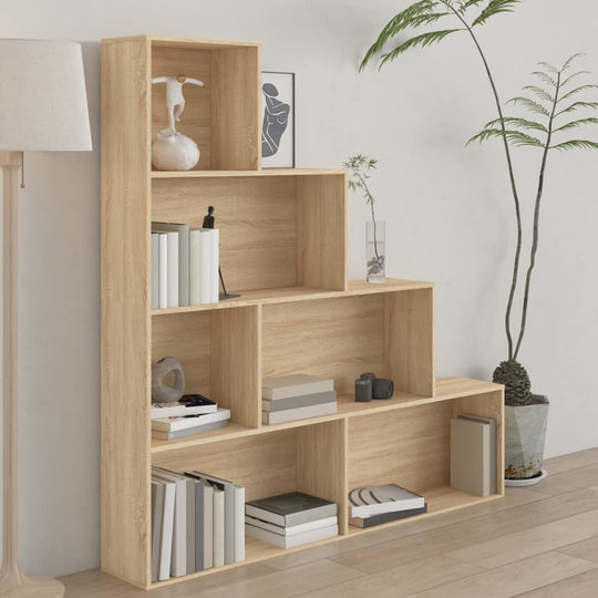 Book cabinet in Sonoma Oak finish with open shelves for storage and decor, enhancing modern indoor furniture design.