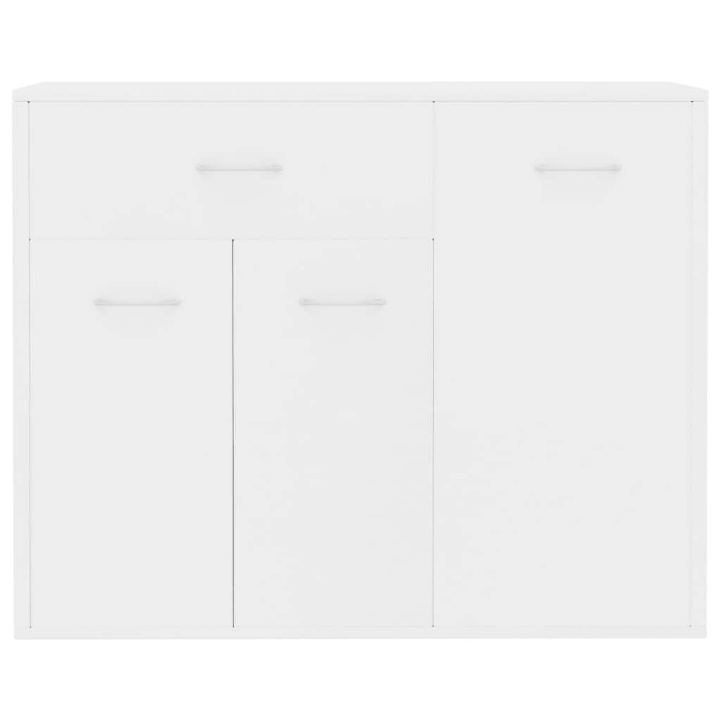 Stylish white sideboard with one drawer and three doors, made of durable engineered wood for ample storage space.