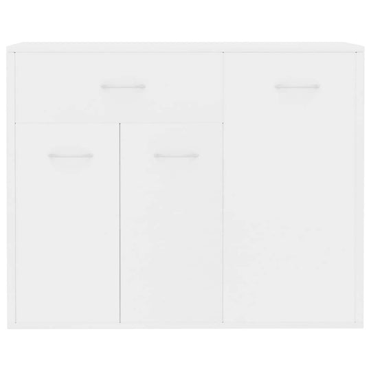 Stylish white sideboard with one drawer and three doors, made of durable engineered wood for ample storage space.