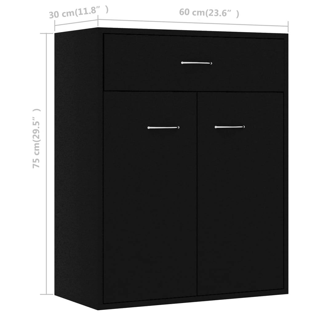 Sideboard in black engineered wood, dimensions 60x30x75 cm, featuring 2 doors and a drawer for storage. Perfect home furniture.