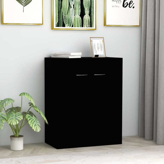 Black sideboard with minimalist design, featuring two compartments and a stylish tabletop for decorative display.