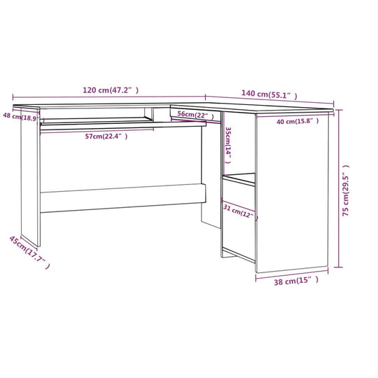 L-Shaped Corner Desk Concrete Grey 120x140x75 cm Engineered Wood