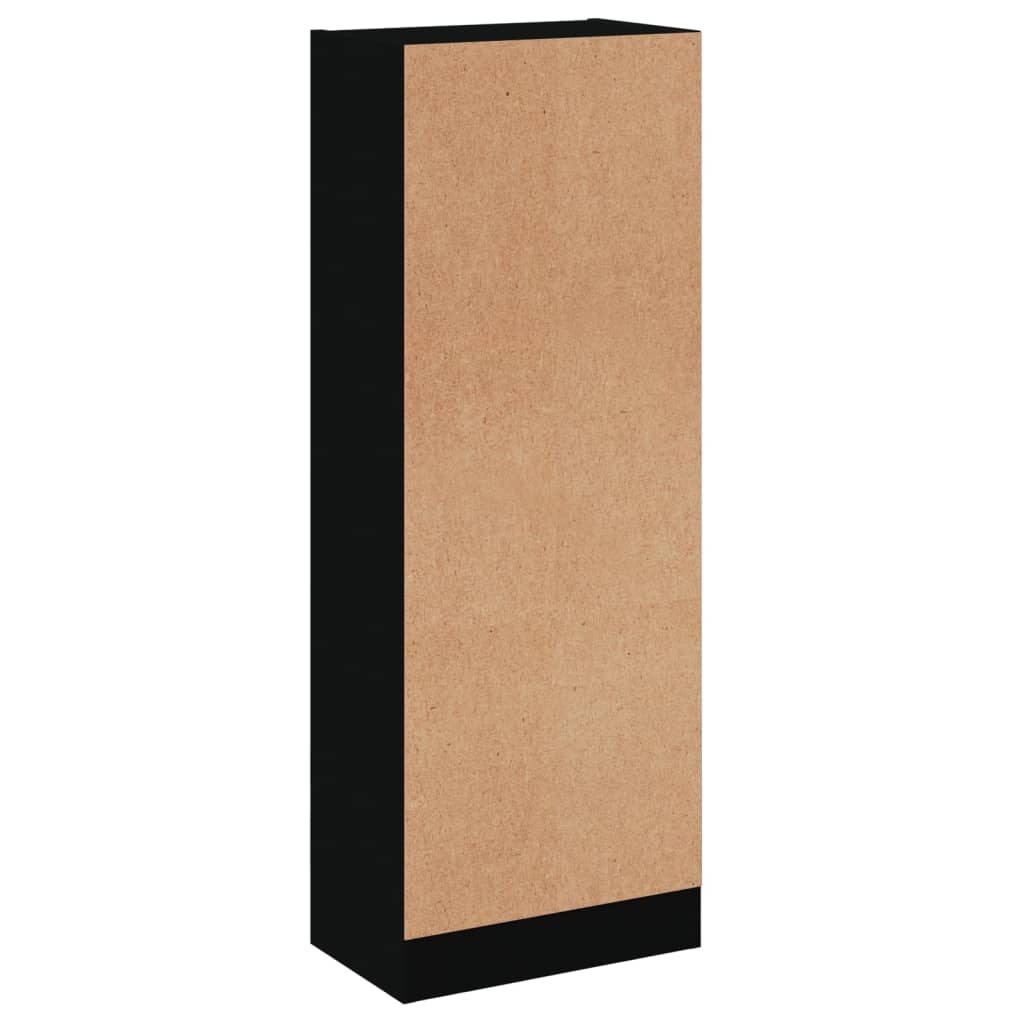 3-tier black book cabinet made of engineered wood, ideal for modern home decor and furniture storage solutions.