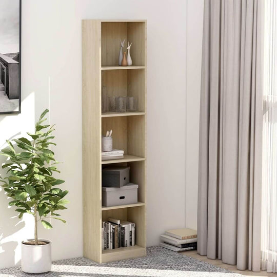 5-tier book cabinet in Sonoma Oak color with spacious compartments, ideal for storage and modern decor.