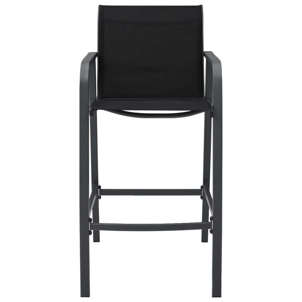 Black textilene bar chair with steel frame, perfect for outdoor furniture in garden or patio settings.