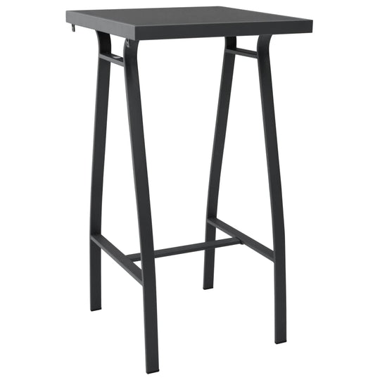 Sleek black garden bar table with tempered glass top and sturdy steel frame, perfect for outdoor furniture and patios.