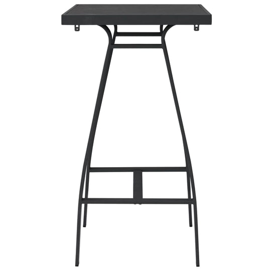 Black garden bar table with tempered glass top, sturdy steel frame, perfect for outdoor furniture setups.