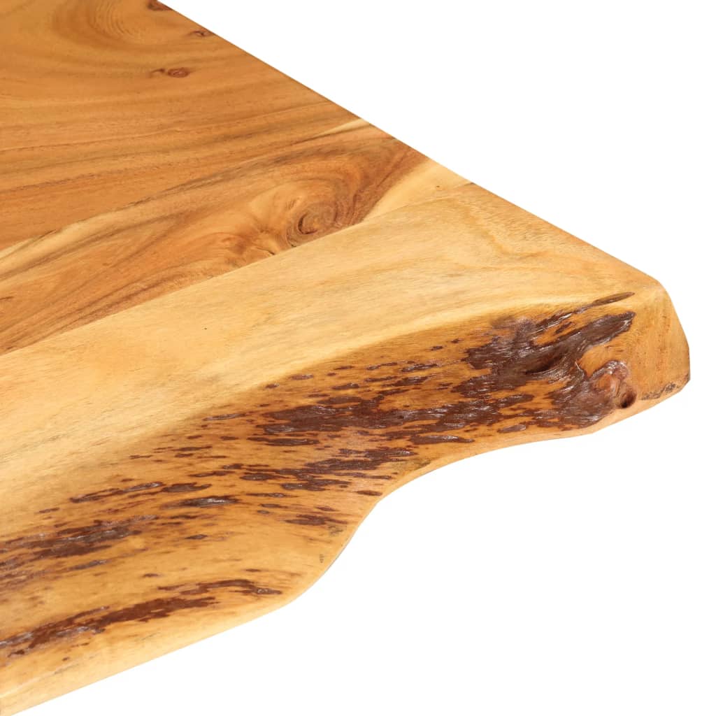 Close-up of solid acacia wood surface showcasing its natural grain and polished finish for bathroom vanity tops.