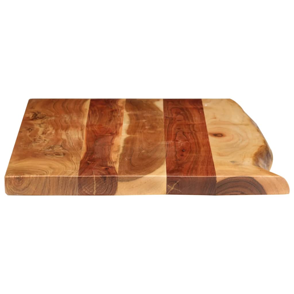 Solid acacia wood bathroom vanity top, showcasing natural wood grain and rich colors, ideal for rustic decor.