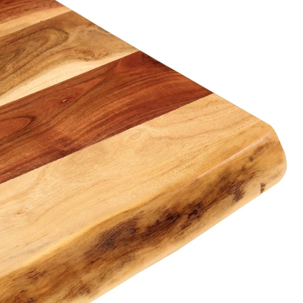 Close-up of a solid acacia wood bathroom vanity top showcasing natural wood grains and polished finish.