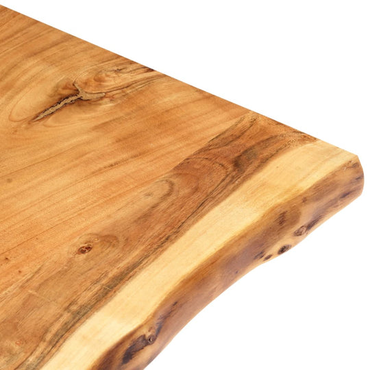 Solid acacia wood tabletop with a live edge finish, showcasing natural grain and durability, ideal for furniture applications.