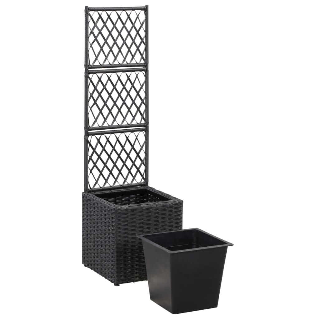 Trellis Raised Bed with 1 Pot 30x30x107 cm Poly Rattan Black