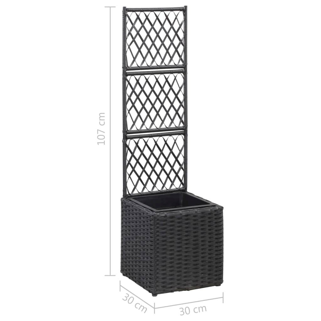 Trellis Raised Bed with 1 Pot 30x30x107 cm Poly Rattan Black