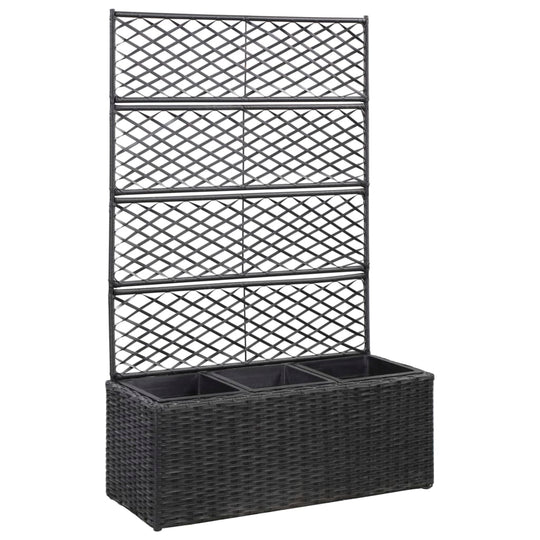 Trellis Raised Bed with 3 Pots 83x30x130 cm Poly Rattan Black