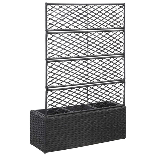 Trellis Raised Bed with 3 Pots 83x30x130 cm Poly Rattan Black