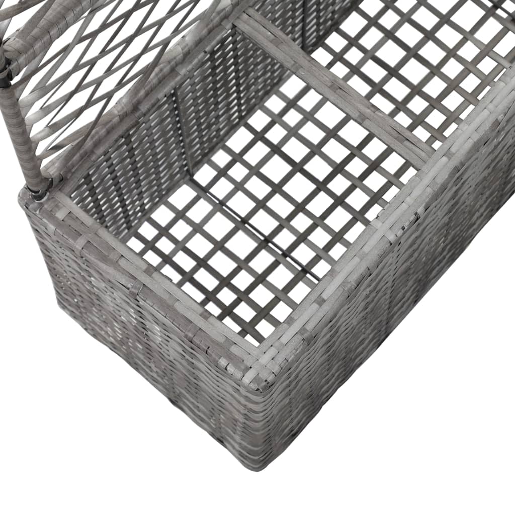 Trellis Raised Bed with 3 Pots 83x30x130 cm Poly Rattan, overhead view of woven pot storage.