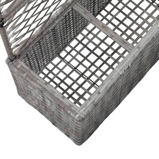 Trellis Raised Bed with 3 Pots 83x30x130 cm Poly Rattan, overhead view of woven pot storage.