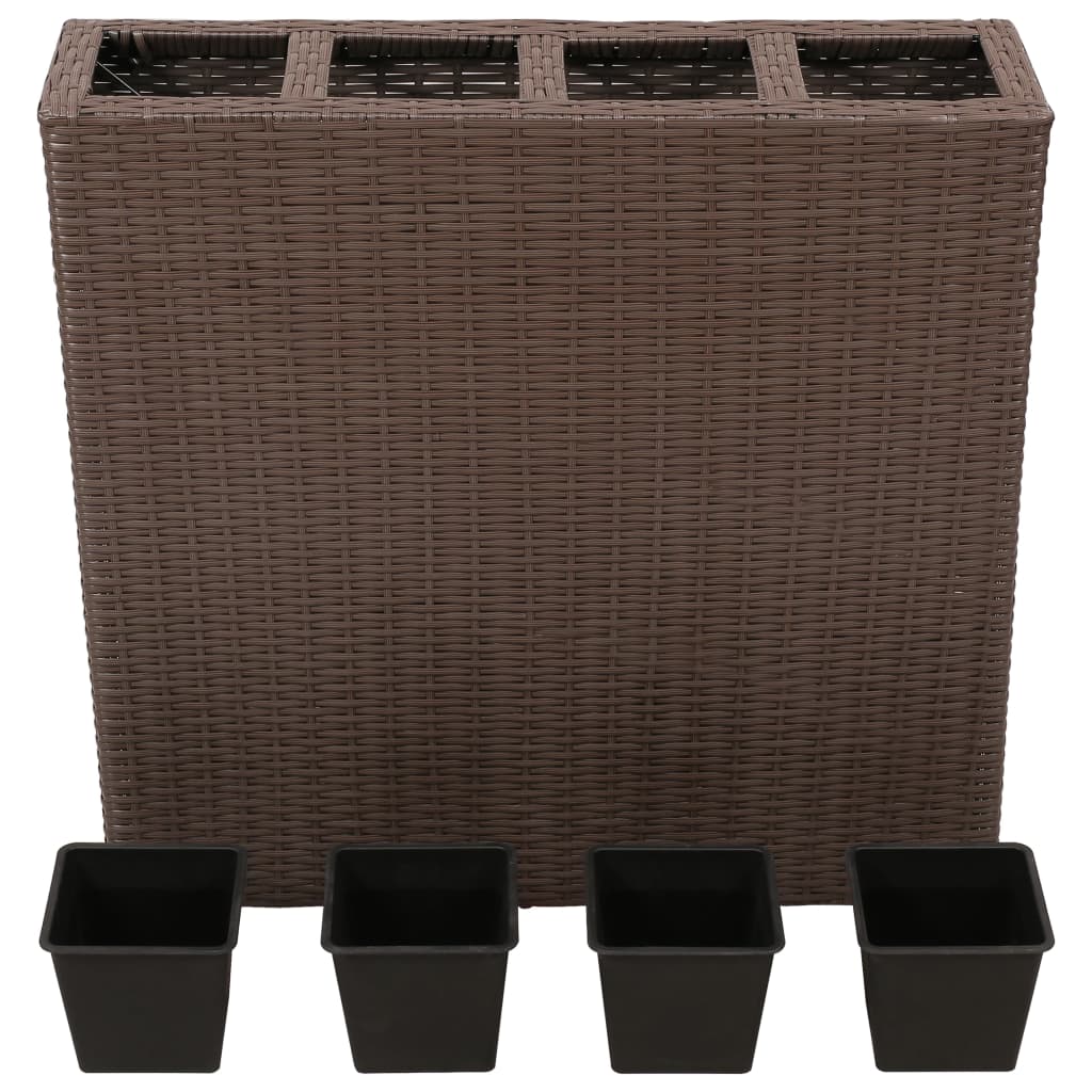 Garden Raised Bed with 4 Pots 2 pcs Poly Rattan Brown(2x41085)