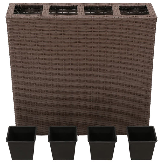 Garden Raised Bed with 4 Pots 2 pcs Poly Rattan Brown(2x41085)