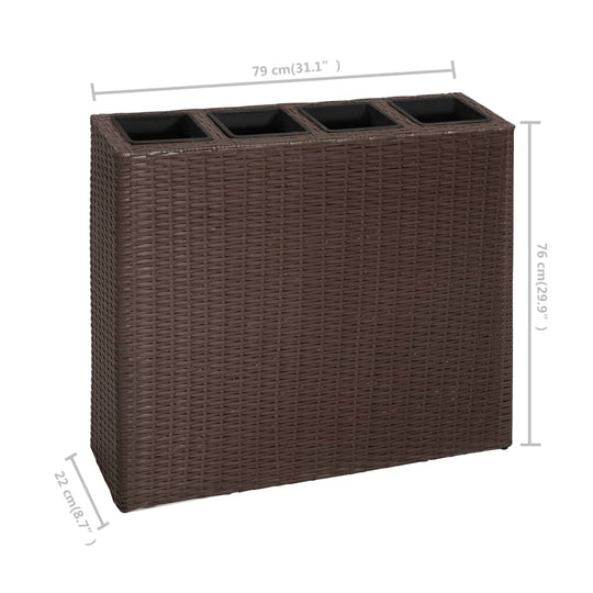 Garden Raised Bed with 4 Pots 2 pcs Poly Rattan Brown(2x41085)