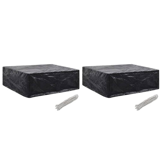 Set of 2 waterproof garden furniture covers with fastening ropes, ideal for outdoor lounge, sofa, and bench protection.