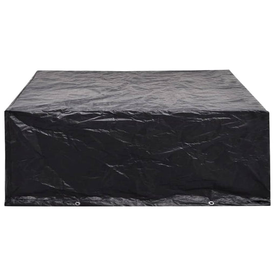 Durable black garden furniture cover with 8 eyelets, protecting outdoor furniture from dirt and UV light.