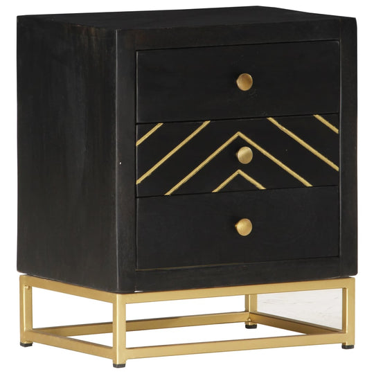 Bedside Cabinet Black and Gold 40x30x50 cm Solid Mango Wood