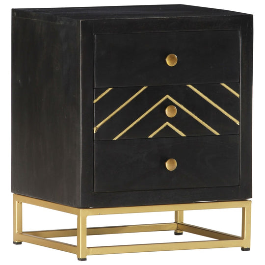 Bedside Cabinet Black and Gold 40x30x50 cm Solid Mango Wood