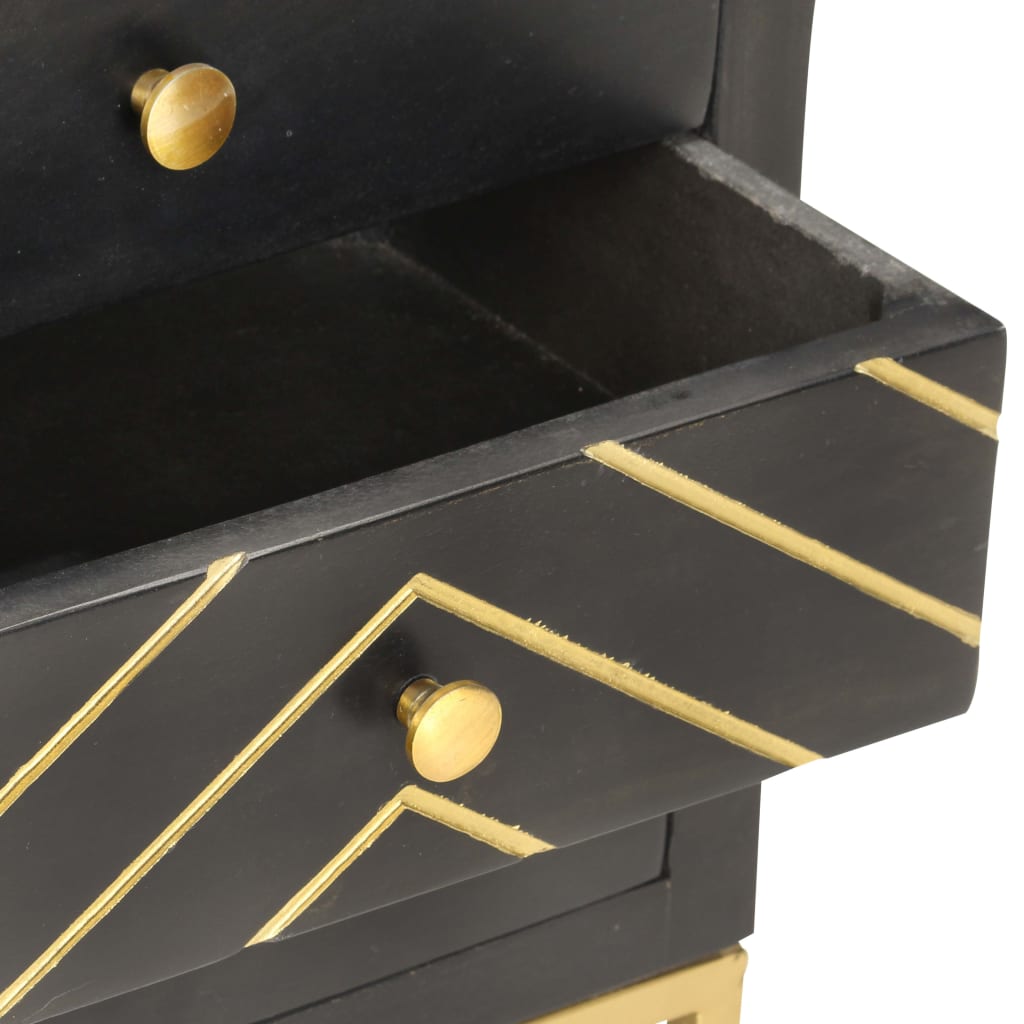 Bedside Cabinet Black and Gold 40x30x50 cm Solid Mango Wood