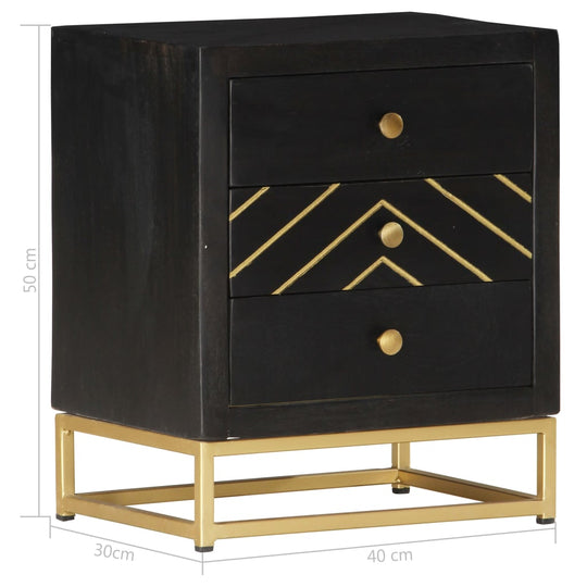 Bedside Cabinet Black and Gold 40x30x50 cm Solid Mango Wood