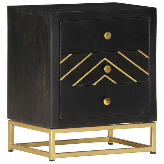 Bedside Cabinet Black and Gold 40x30x50 cm Solid Mango Wood