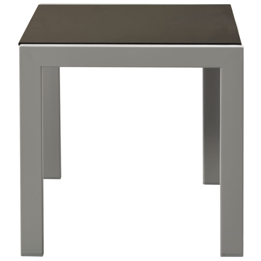 Sun Loungers side table with a sleek black glass top and sturdy steel frame, perfect for garden or patio furniture.