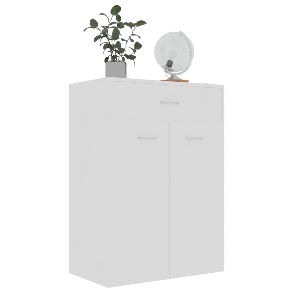 Shoe cabinet in white with drawer and doors, ideal for organizing shoes and accessories, perfect for any living space.