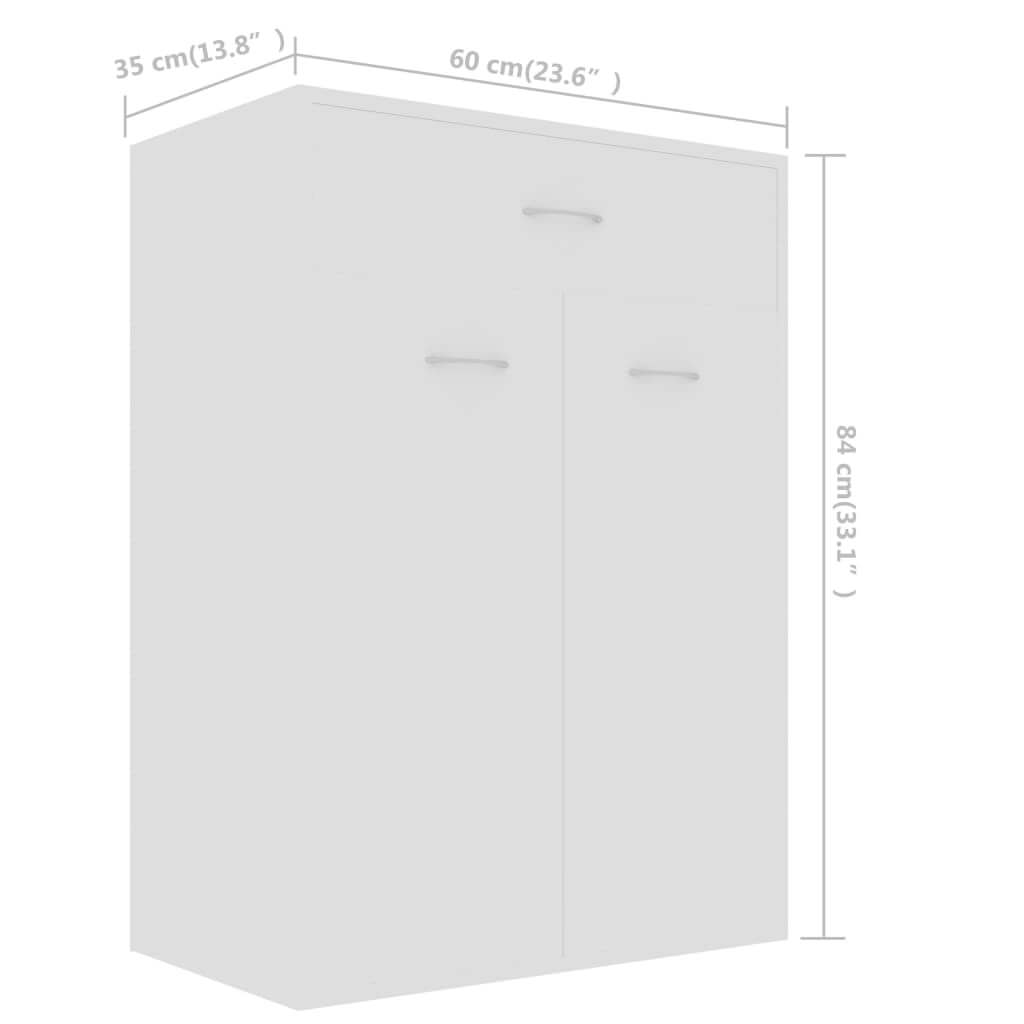 Shoe cabinet in white with dimensions 60x35x84 cm, featuring a drawer and two doors, crafted from durable engineered wood.