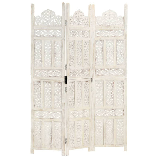 Hand carved 3-Panel Room Divider 120x165 cm Solid Mango Wood with intricate patterns