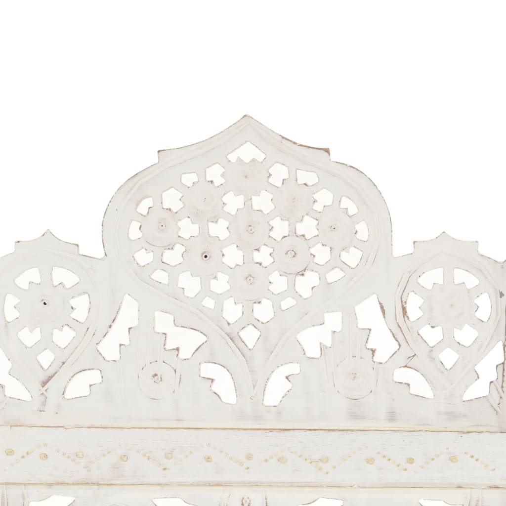 Hand carved 3-Panel Room Divider 120x165 cm Solid Mango Wood with intricate patterns, showcasing elegant craftsmanship.