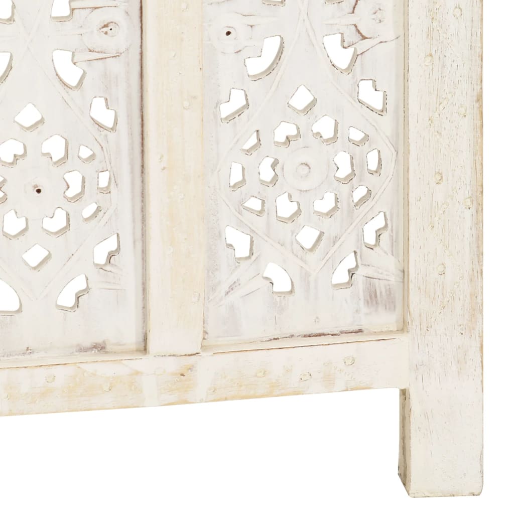 Close-up view of hand carved 3-Panel Room Divider 120x165 cm Solid Mango Wood with intricate patterns