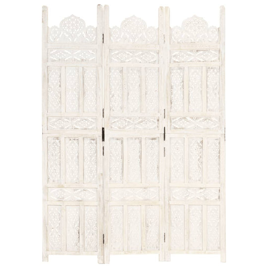 Hand carved 3-Panel Room Divider 120x165 cm Solid Mango Wood with intricate patterns for home privacy screen.