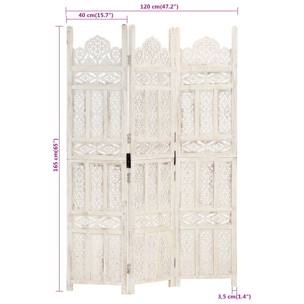 Hand carved 3-Panel Room Divider 120x165 cm Solid Mango Wood with beautiful patterns