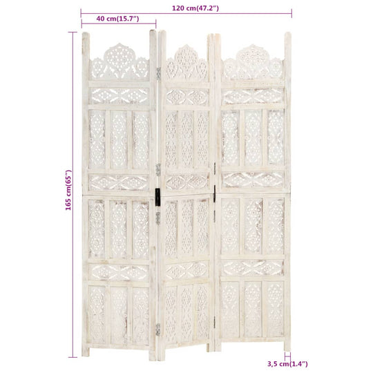 Hand carved 3-Panel Room Divider 120x165 cm Solid Mango Wood with beautiful patterns