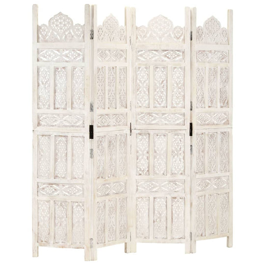 Hand carved 4-Panel Room Divider 160x165 cm Solid Mango Wood showcasing intricate patterns and elegant design.