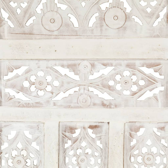 Hand carved 4-Panel Room Divider  160x165 cm Solid Mango Wood intricate design close-up.